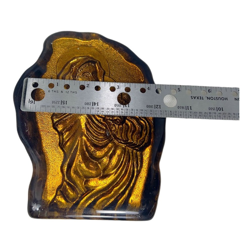 St. Joseph With Baby Jesus Etched 3D Bronze Look Glass Paperweight - Picture 7 of 10